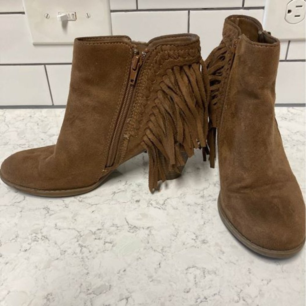Brown fringe booties